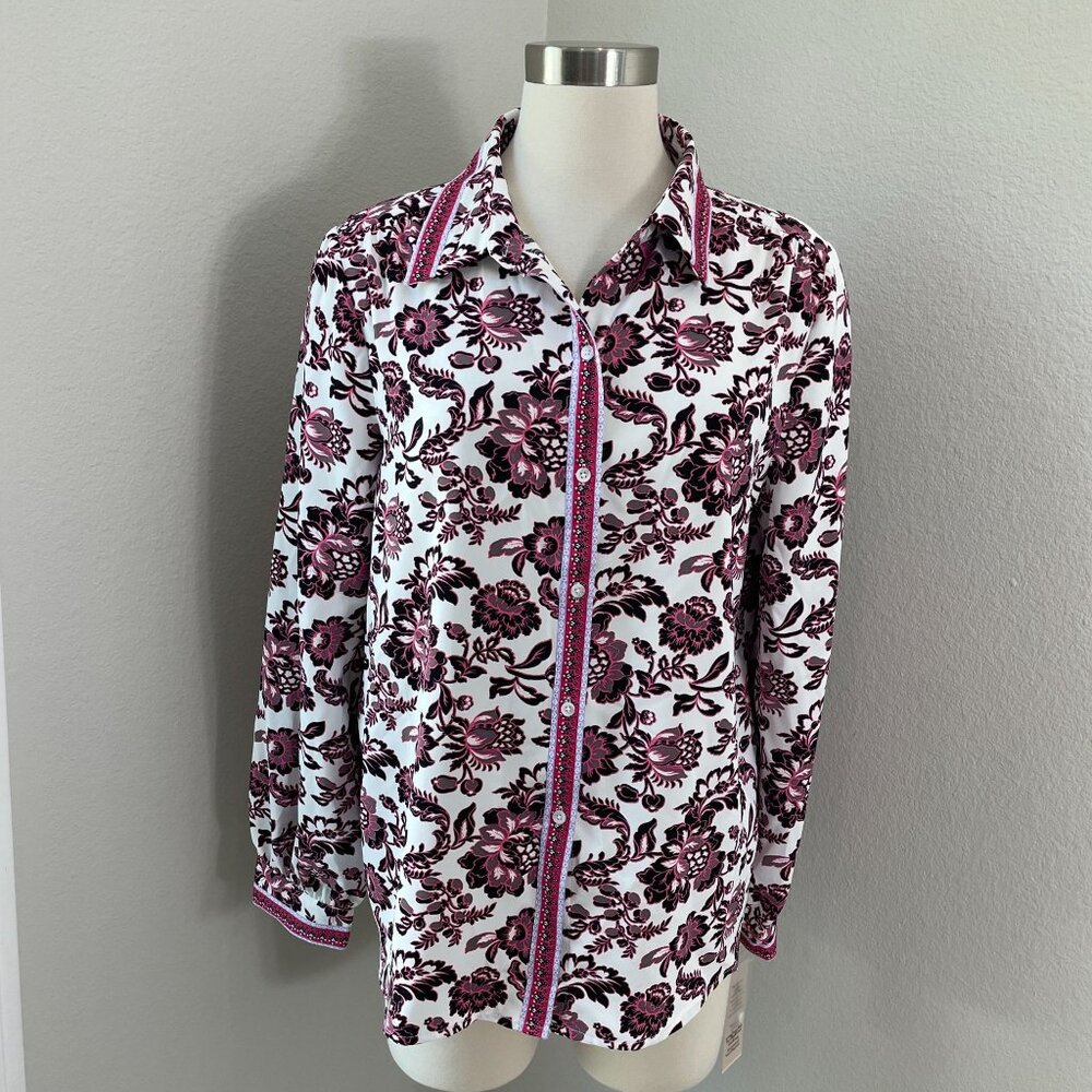 NEW Nanette Lepore‎ Womens Large Long Sleeve Button Up Shirt Blouse Top